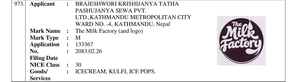Original bulletin entry for The Milk Factory (and logo)