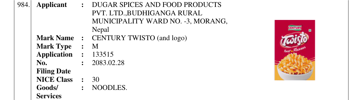 Original bulletin entry for CENTURY TWISTO (and logo)