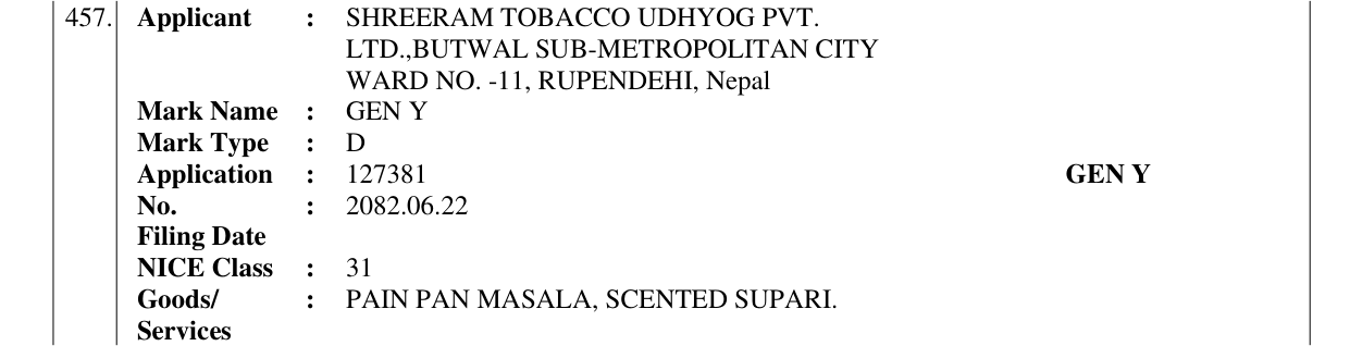 Original bulletin entry for GEN Y