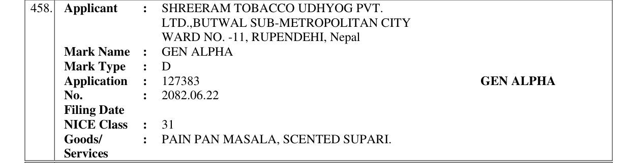 Original bulletin entry for GEN ALPHA