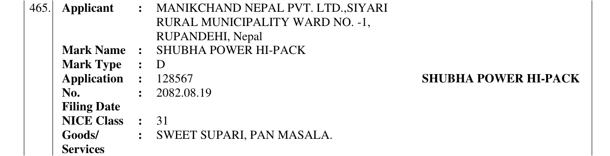 Original bulletin entry for SHUBHA POWER HI-PACK