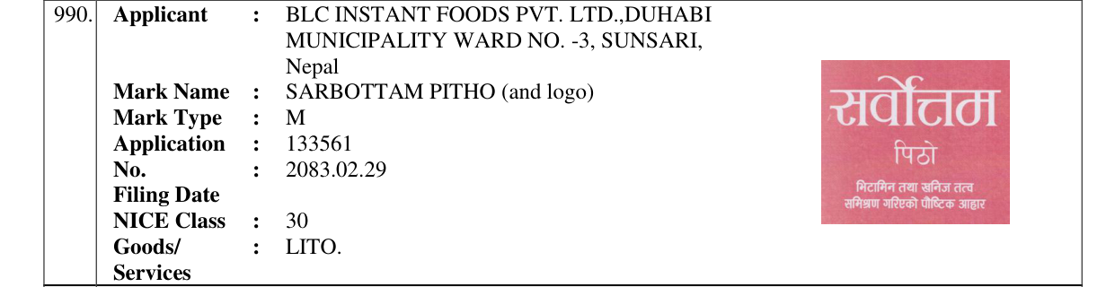 Original bulletin entry for SARBOTTAM PITHO (and logo)