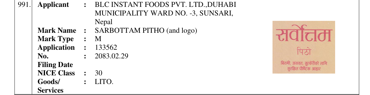 Original bulletin entry for SARBOTTAM PITHO (and logo)