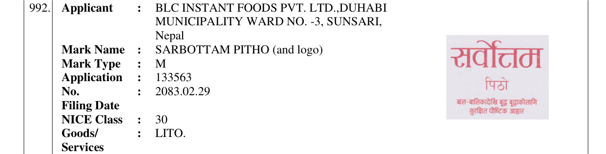 Original bulletin entry for SARBOTTAM PITHO (and logo)