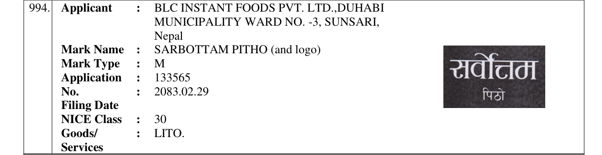 Original bulletin entry for SARBOTTAM PITHO (and logo)