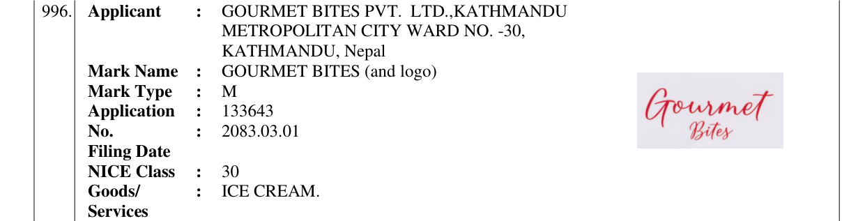 Original bulletin entry for GOURMET BITES (and logo)