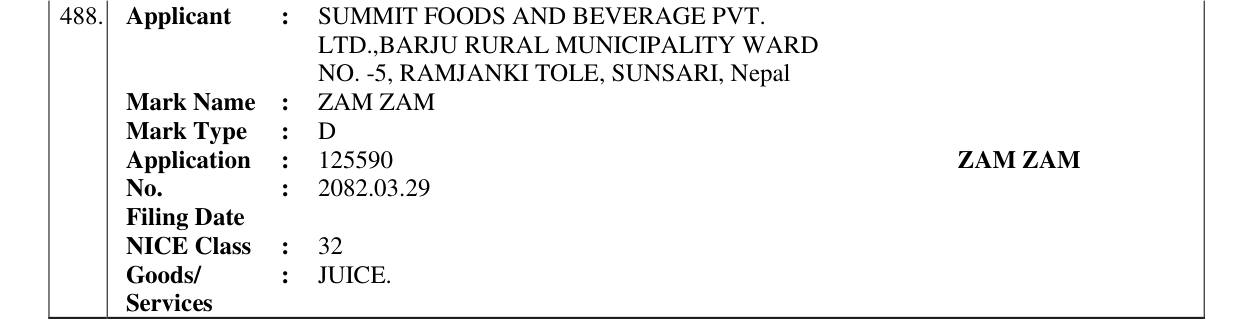 Original bulletin entry for ZAM ZAM