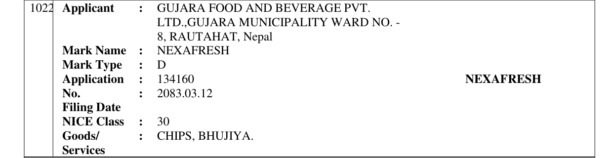 Original bulletin entry for NEXAFRESH
