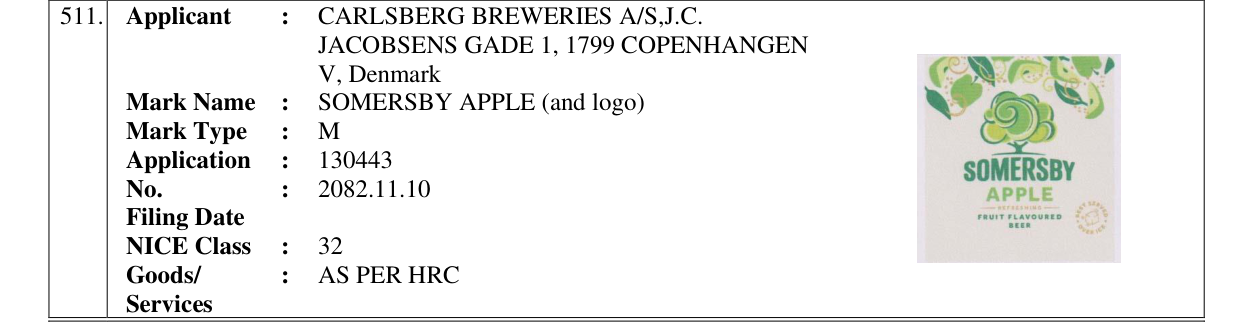 Original bulletin entry for SOMERSBY APPLE (and logo)