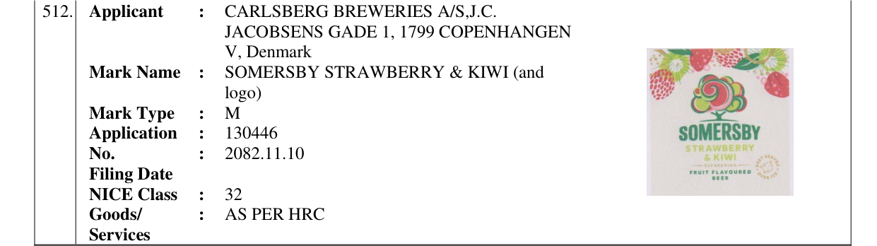 Original bulletin entry for SOMERSBY STRAWBERRY & KIWI (and logo)
