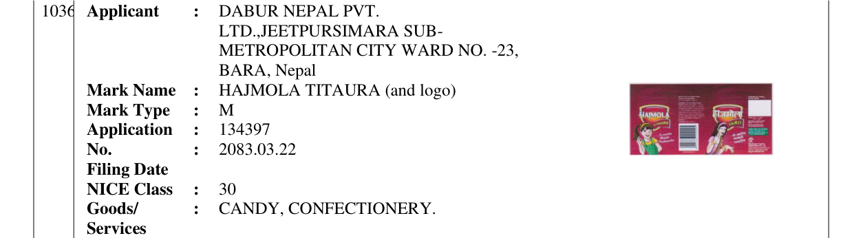 Original bulletin entry for HAJMOLA TITAURA (and logo)