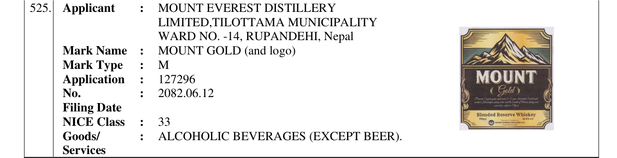 Original bulletin entry for MOUNT GOLD (and logo)