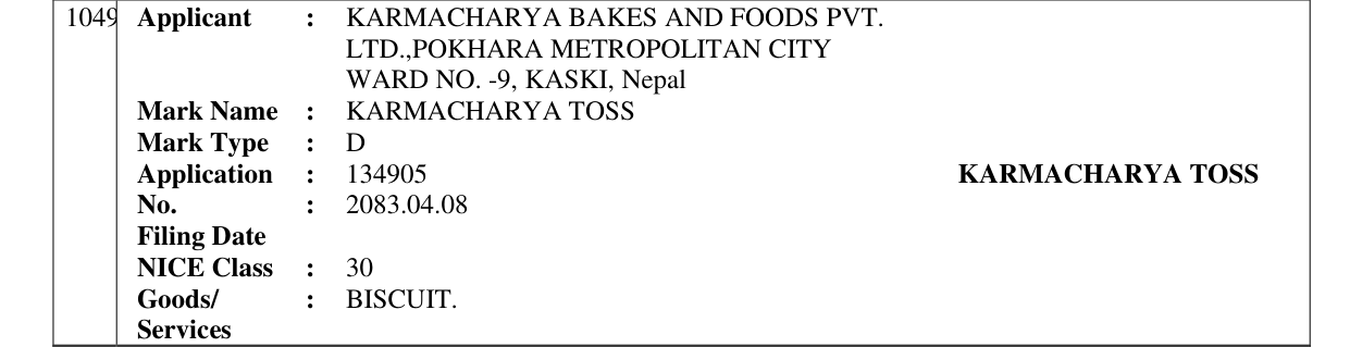 Original bulletin entry for KARMACHARYA TOSS