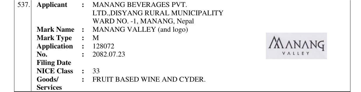 Original bulletin entry for MANANG VALLEY (and logo)
