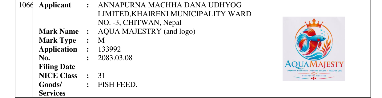 Original bulletin entry for AQUA MAJESTRY (and logo)