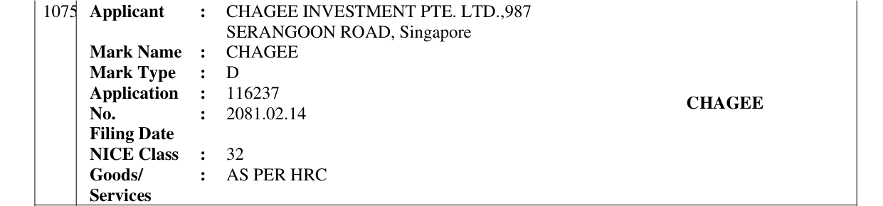Original bulletin entry for CHAGEE