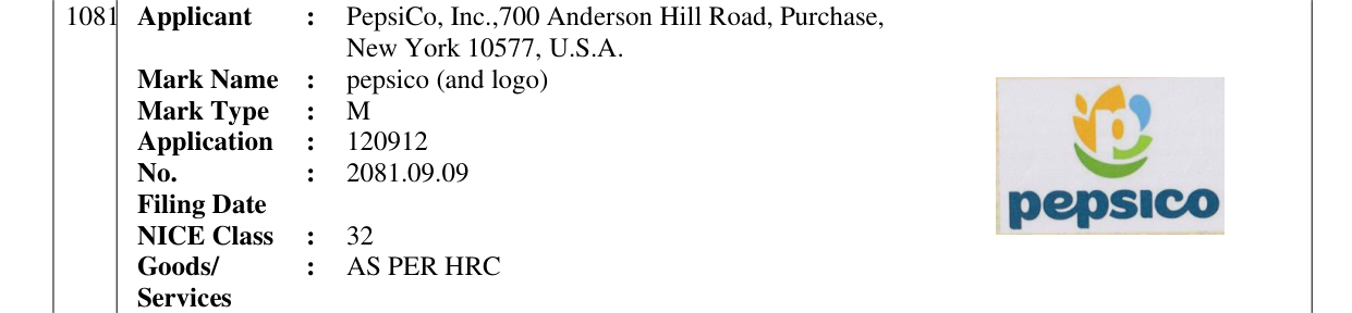 Original bulletin entry for pepsico (and logo)