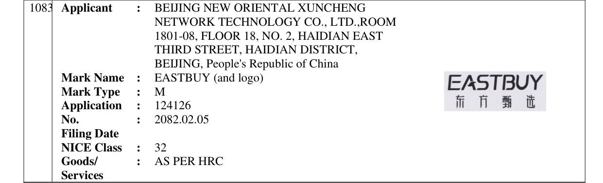 Original bulletin entry for EASTBUY (and logo)