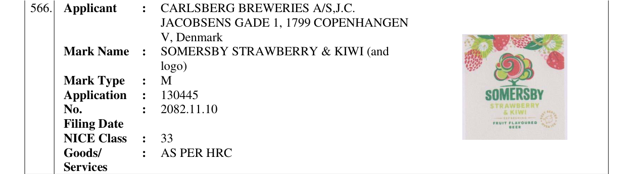 Original bulletin entry for SOMERSBY STRAWBERRY & KIWI (and logo)