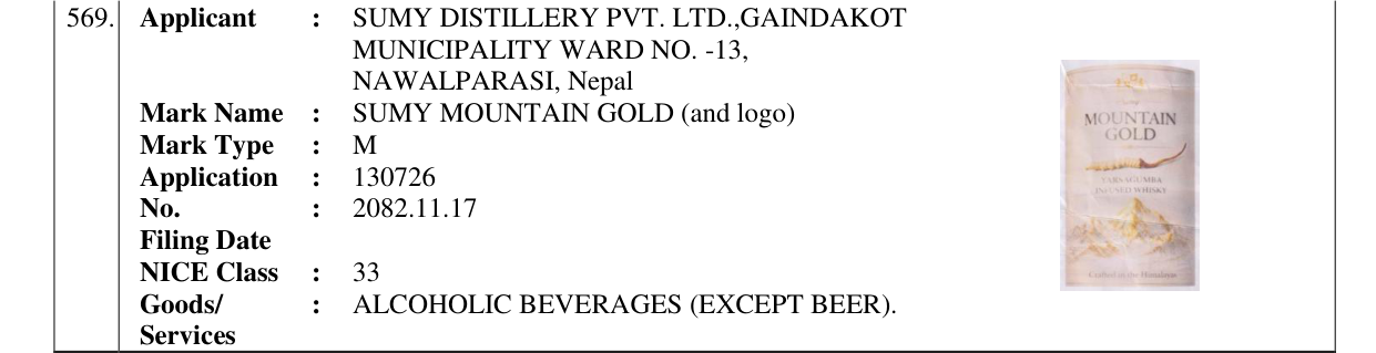 Original bulletin entry for SUMY MOUNTAIN GOLD (and logo)