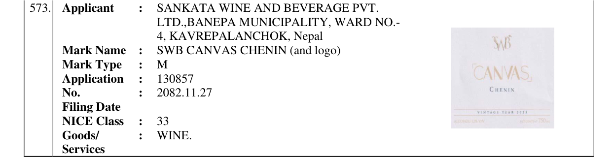 Original bulletin entry for SWB CANVAS CHENIN (and logo)