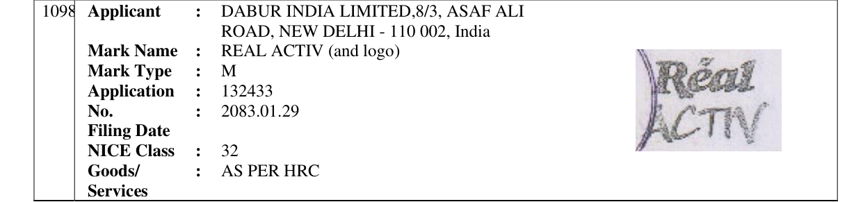 Original bulletin entry for REAL ACTIV (and logo)
