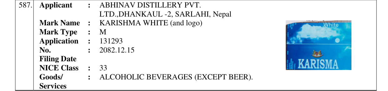Original bulletin entry for KARISHMA WHITE (and logo)