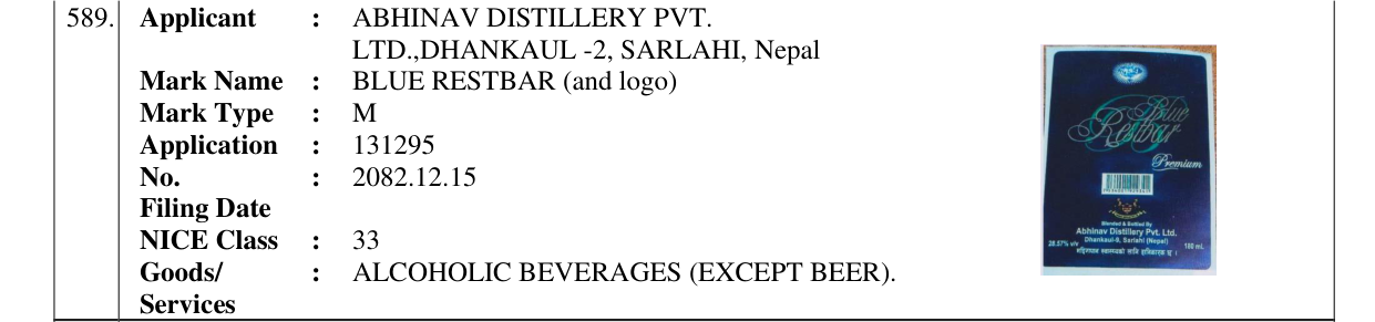 Original bulletin entry for BLUE RESTBAR (and logo)