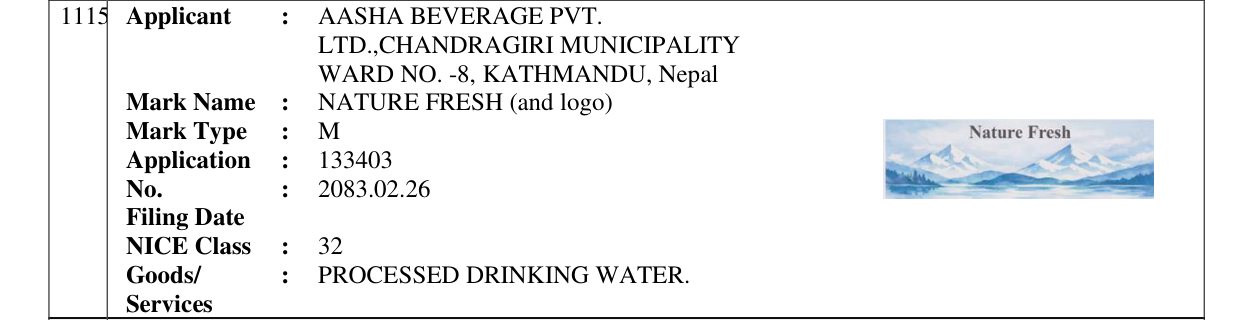 Original bulletin entry for NATURE FRESH (and logo)