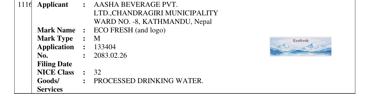 Original bulletin entry for ECO FRESH (and logo)