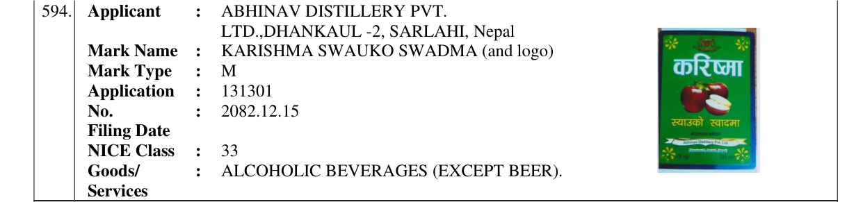 Original bulletin entry for KARISHMA SWAUKO SWADMA (and logo)