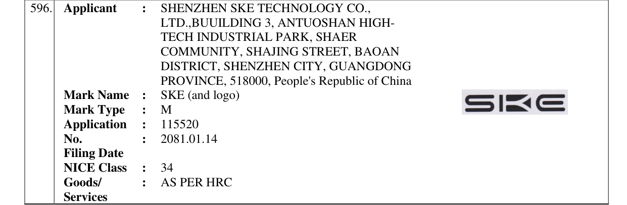 Original bulletin entry for SKE (and logo)
