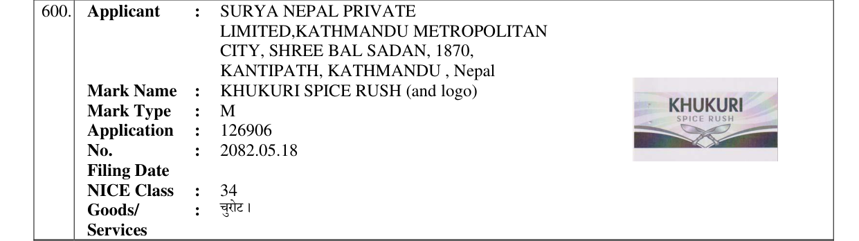 Original bulletin entry for KHUKURI SPICE RUSH (and logo)