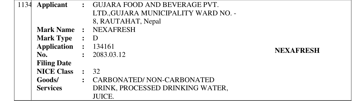 Original bulletin entry for NEXAFRESH