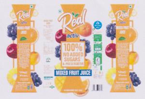 REAL ACTIV MIXED FRUIT JUICE (and logo) trademark logo