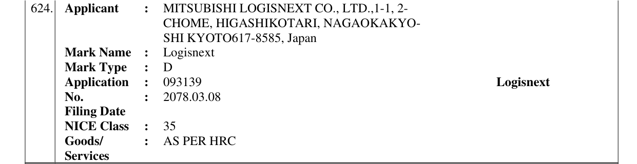 Original bulletin entry for Logisnext