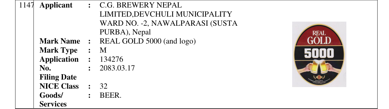 Original bulletin entry for REAL GOLD 5000 (and logo)