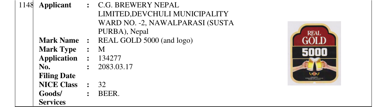 Original bulletin entry for REAL GOLD 5000 (and logo)