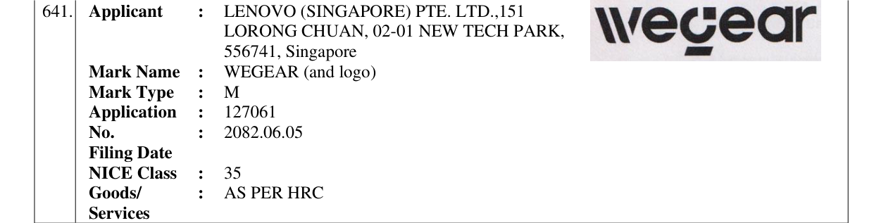 Original bulletin entry for WEGEAR (and logo)