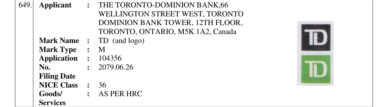 Original bulletin entry for TD (and logo)