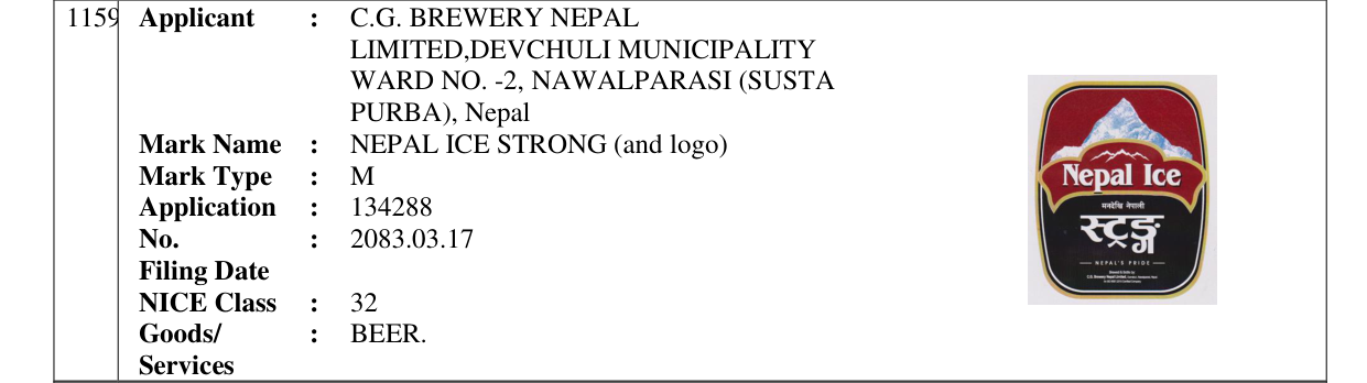 Original bulletin entry for NEPAL ICE STRONG (and logo)