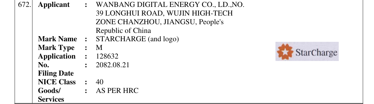 Original bulletin entry for STARCHARGE (and logo)