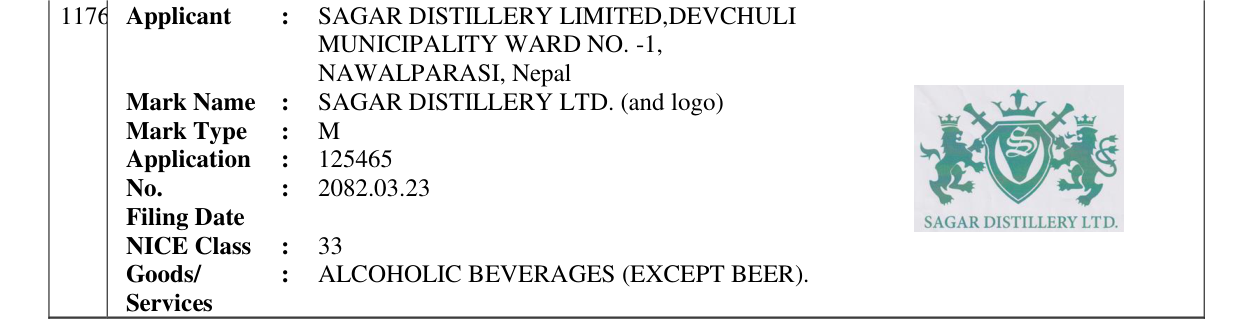Original bulletin entry for SAGAR DISTILLERY LTD. (and logo)