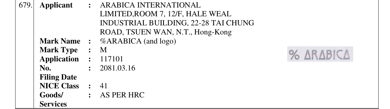 Original bulletin entry for %ARABICA (and logo)