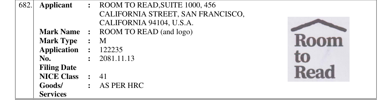 Original bulletin entry for ROOM TO READ (and logo)