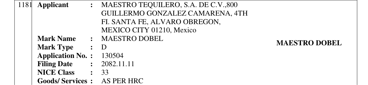 Original bulletin entry for MAESTRO DOBEL MAESTRO DOBEL