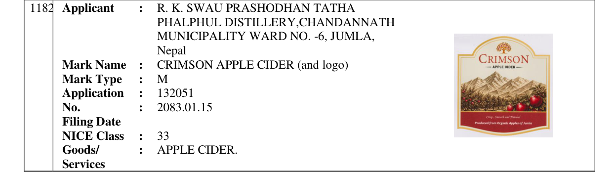 Original bulletin entry for CRIMSON APPLE CIDER (and logo)