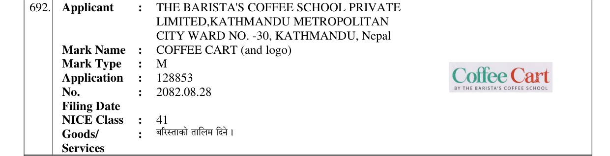 Original bulletin entry for COFFEE CART (and logo)