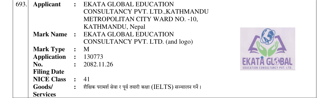 Original bulletin entry for EKATA GLOBAL EDUCATION CONSULTANCY PVT. LTD. (and logo)