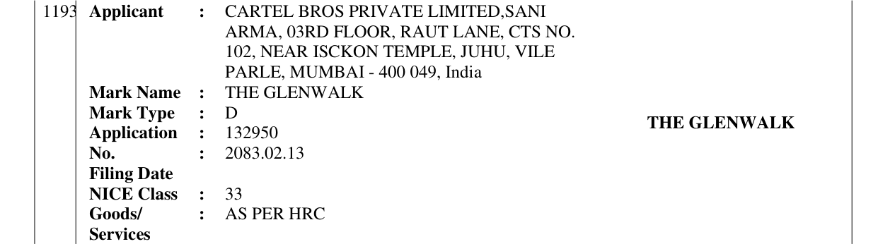 Original bulletin entry for THE GLENWALK